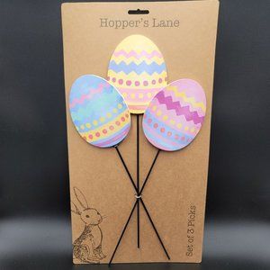 Easter Egg Wood Picks 3 Pc Hopper's Lane Spring Holiday Decoration Stakes